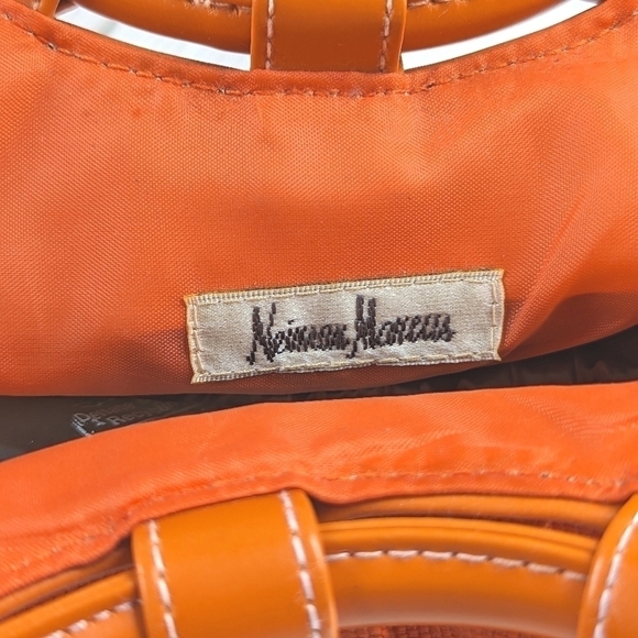 Neiman Marcus Vintage Canvas Mini Tote Bag with Round Handles in Orange - Picture 6 of 8